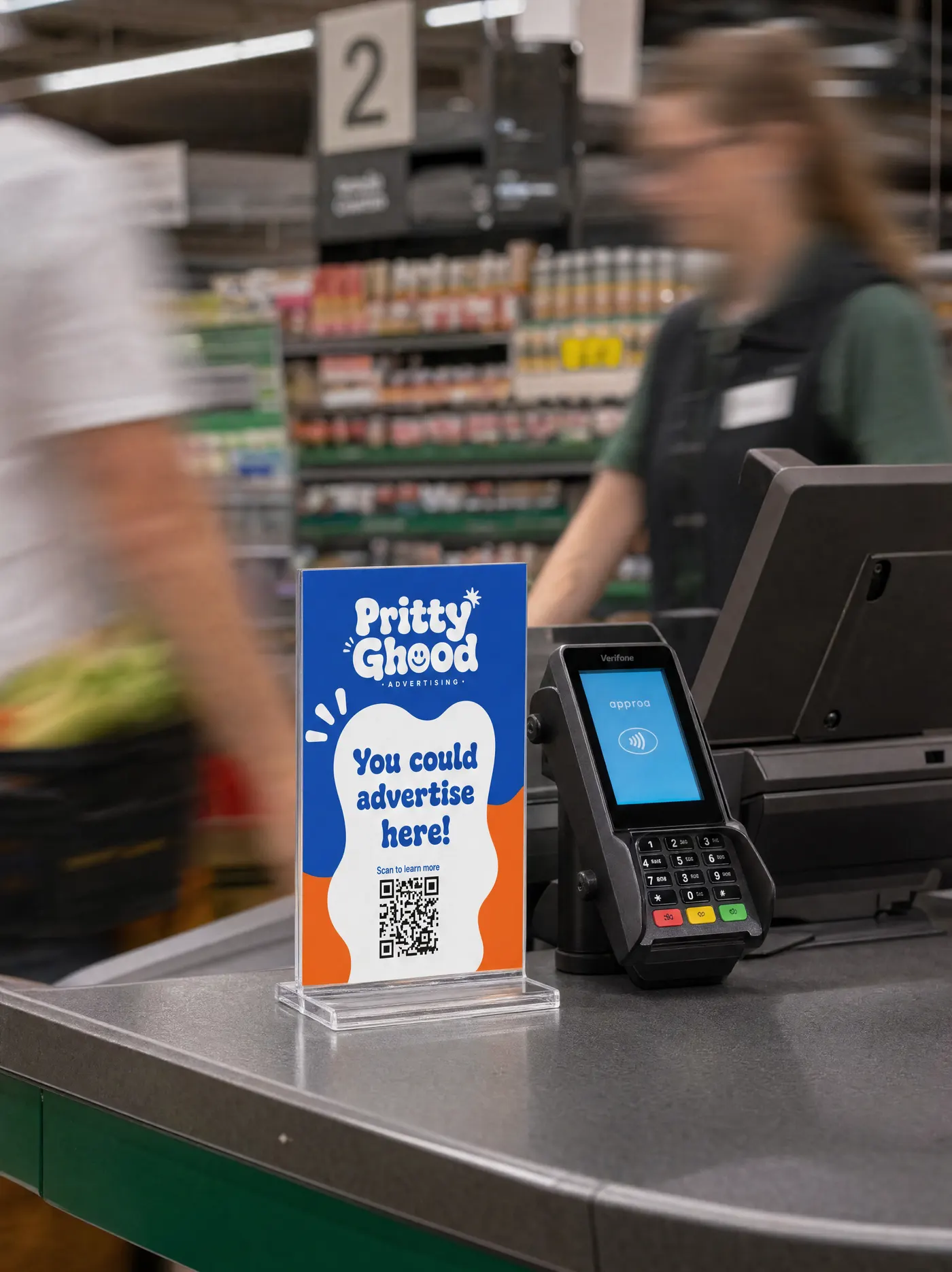 Checkout counter cards example placement
